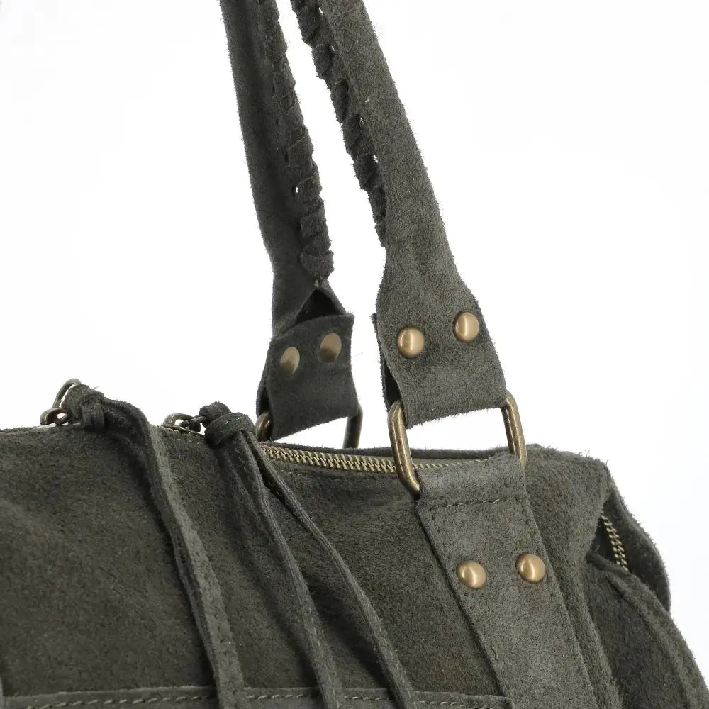 Grand sac cabas bowling cuir suédé femme Kaki other image 4