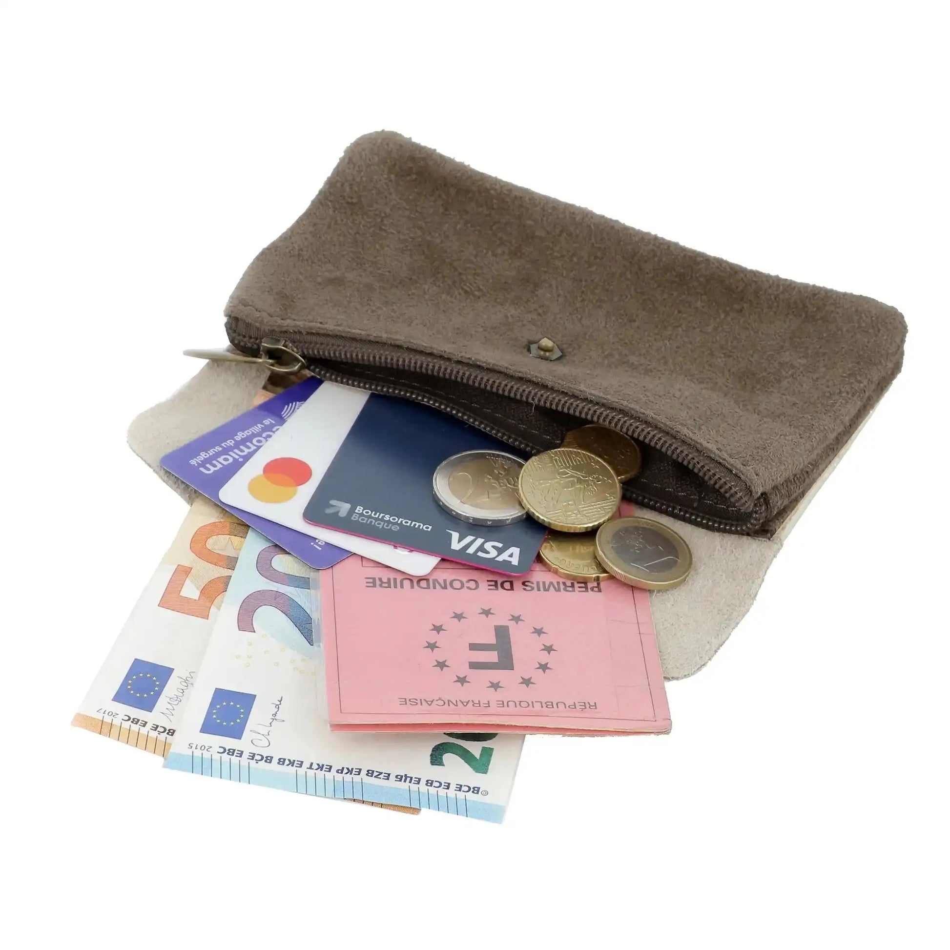 Made in Italy Porte-monnaie cartes femme irisé suède taupe foncé