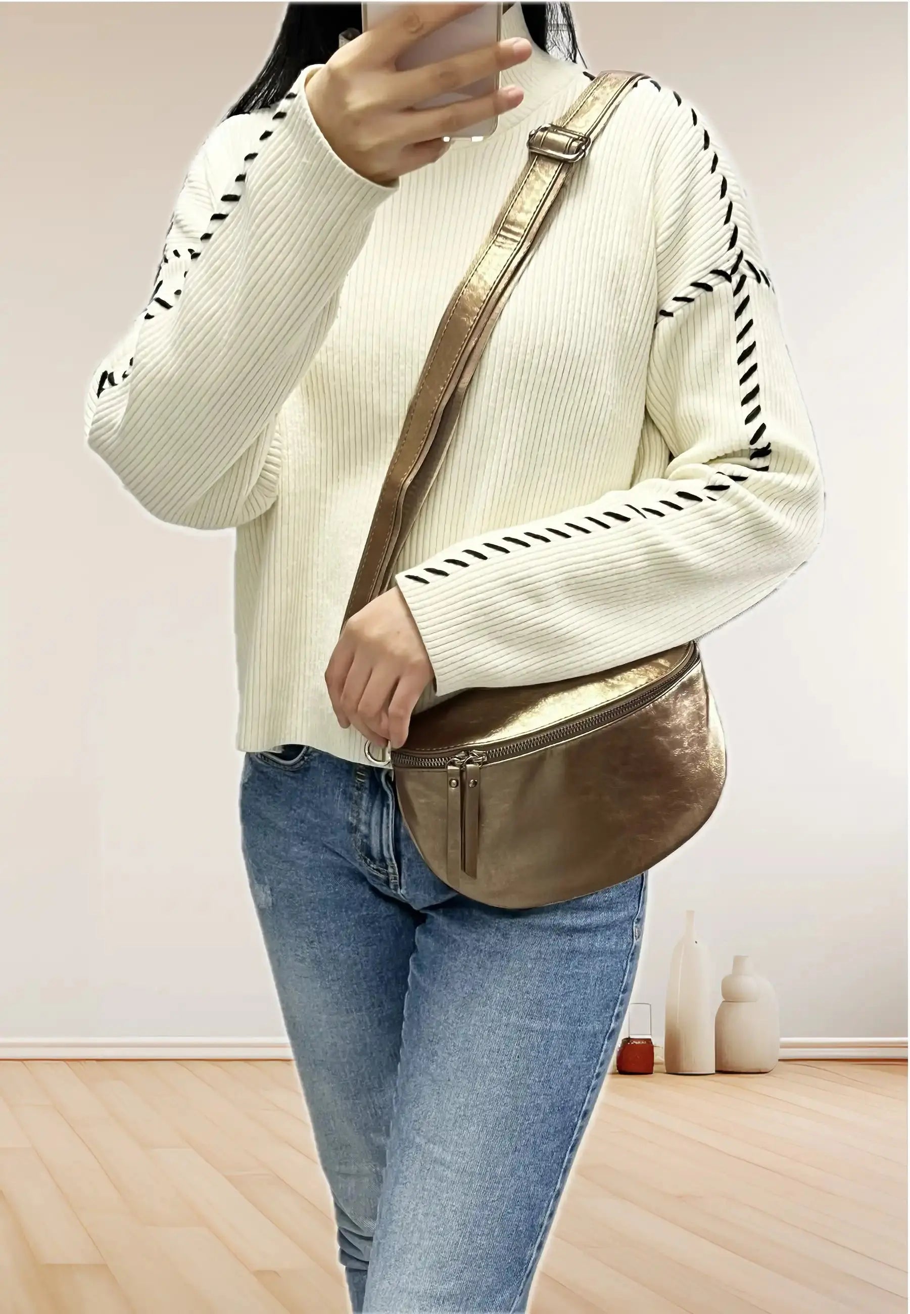 Flora & co Sac banane bandoulière femme irisé marron métal