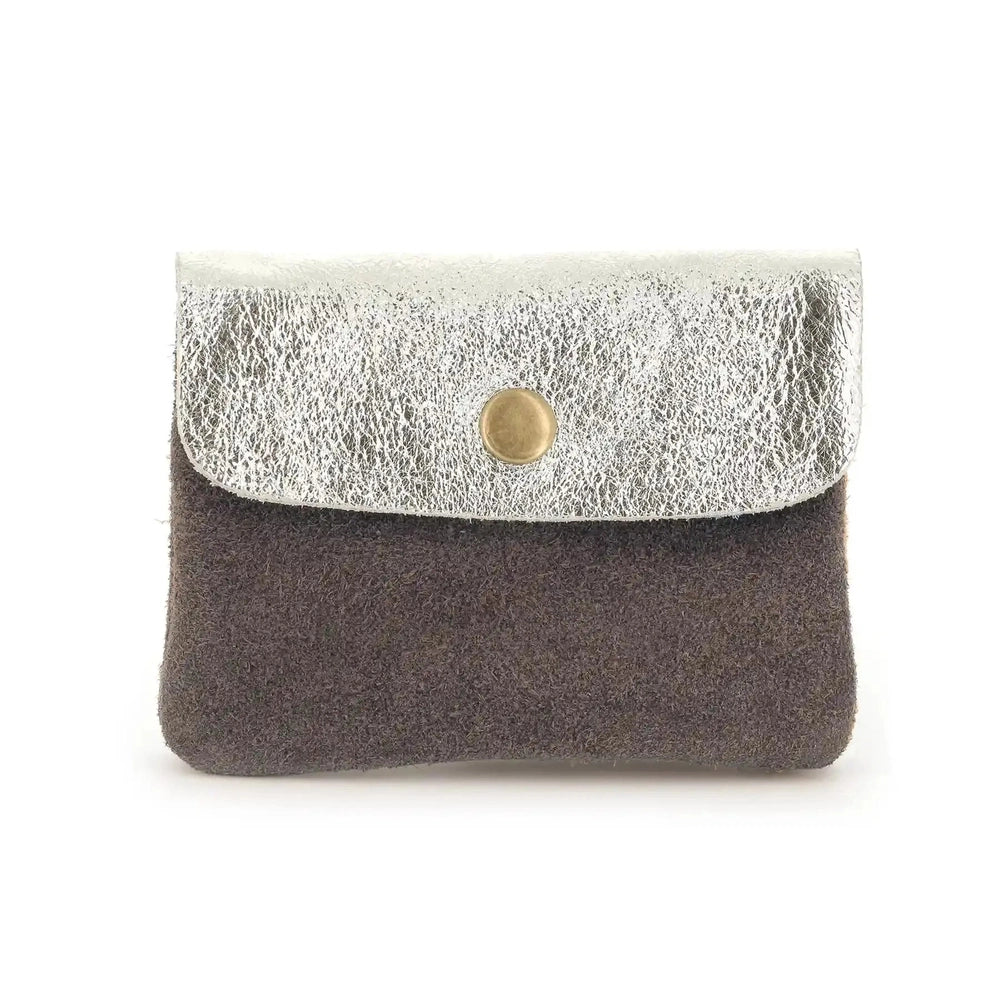 Made in Italy Porte-monnaie cartes cuir suède irisé 043 taupe-fonce
