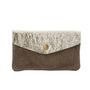 Made in Italy Porte-monnaie cartes femme irisé suède taupe foncé
