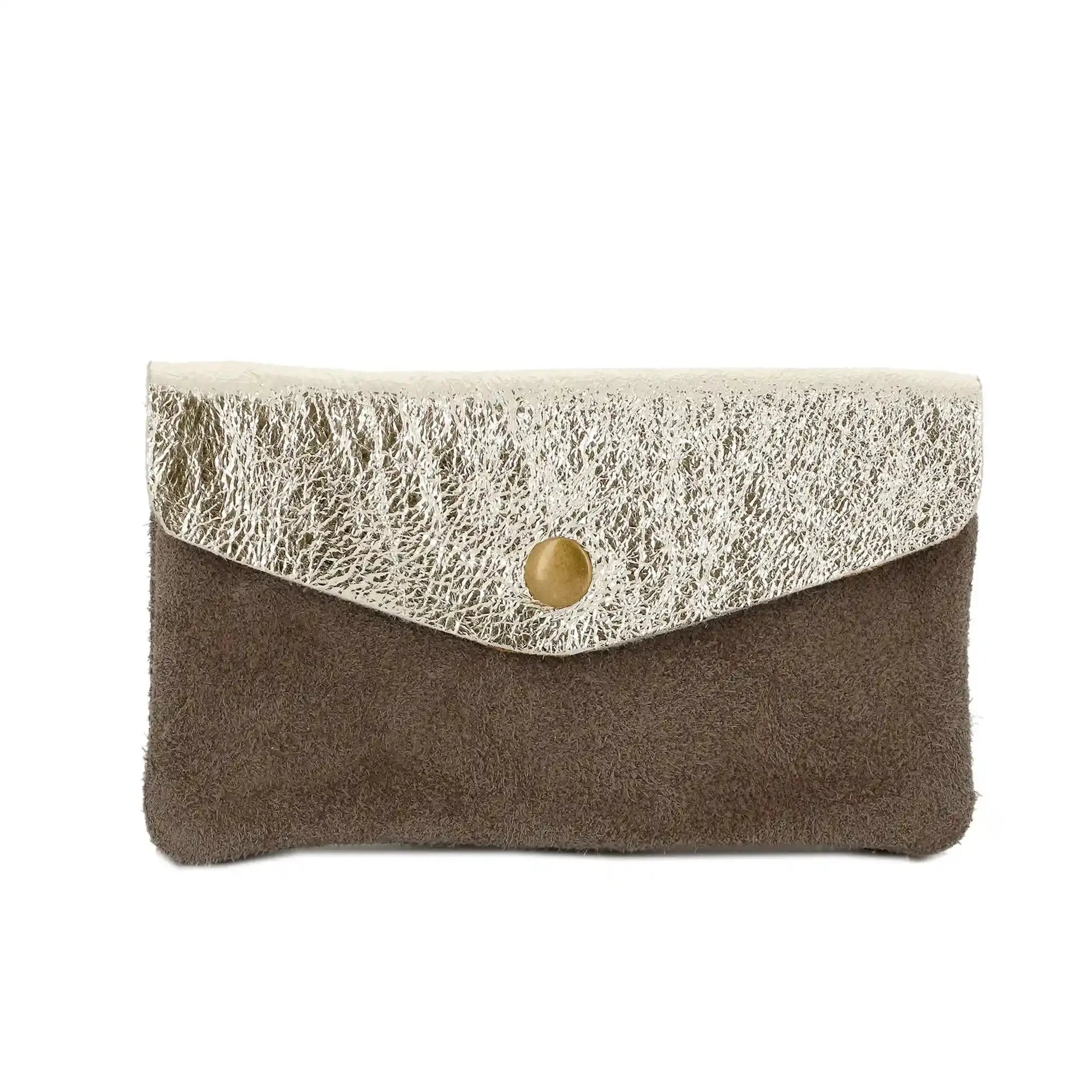 Made in Italy Porte-monnaie cartes femme irisé suède taupe foncé