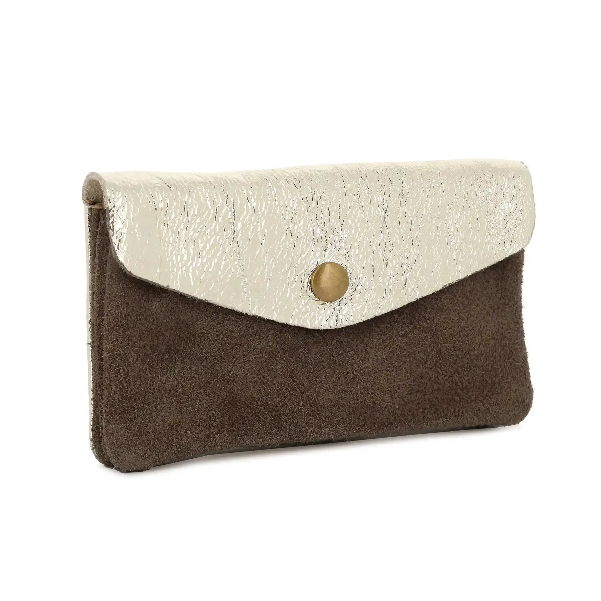 Made in Italy Porte-monnaie cartes femme irisé suède taupe foncé