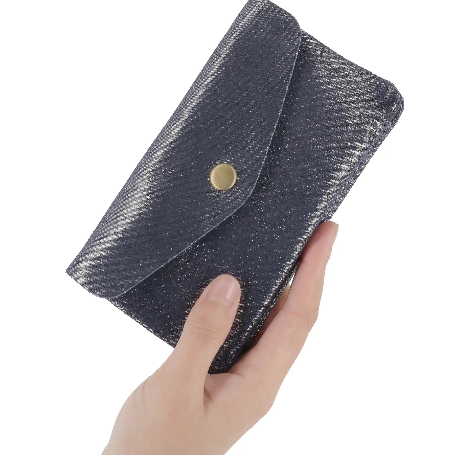 Women's iridescent suede leather purse in navy blue