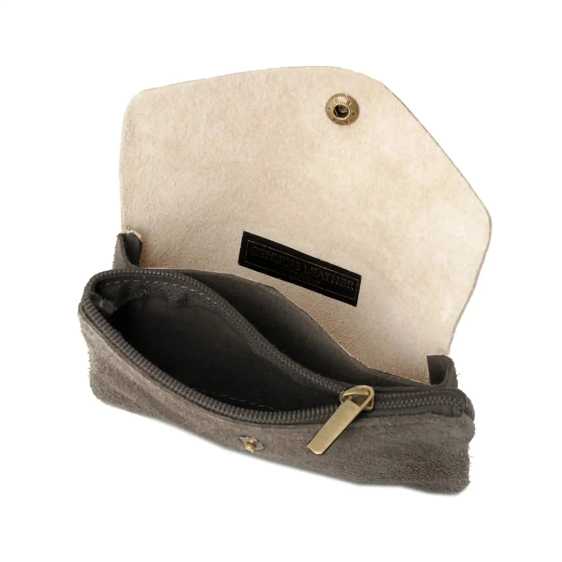 Made in Italy Porte-monnaie cartes femme irisé suède taupe foncé