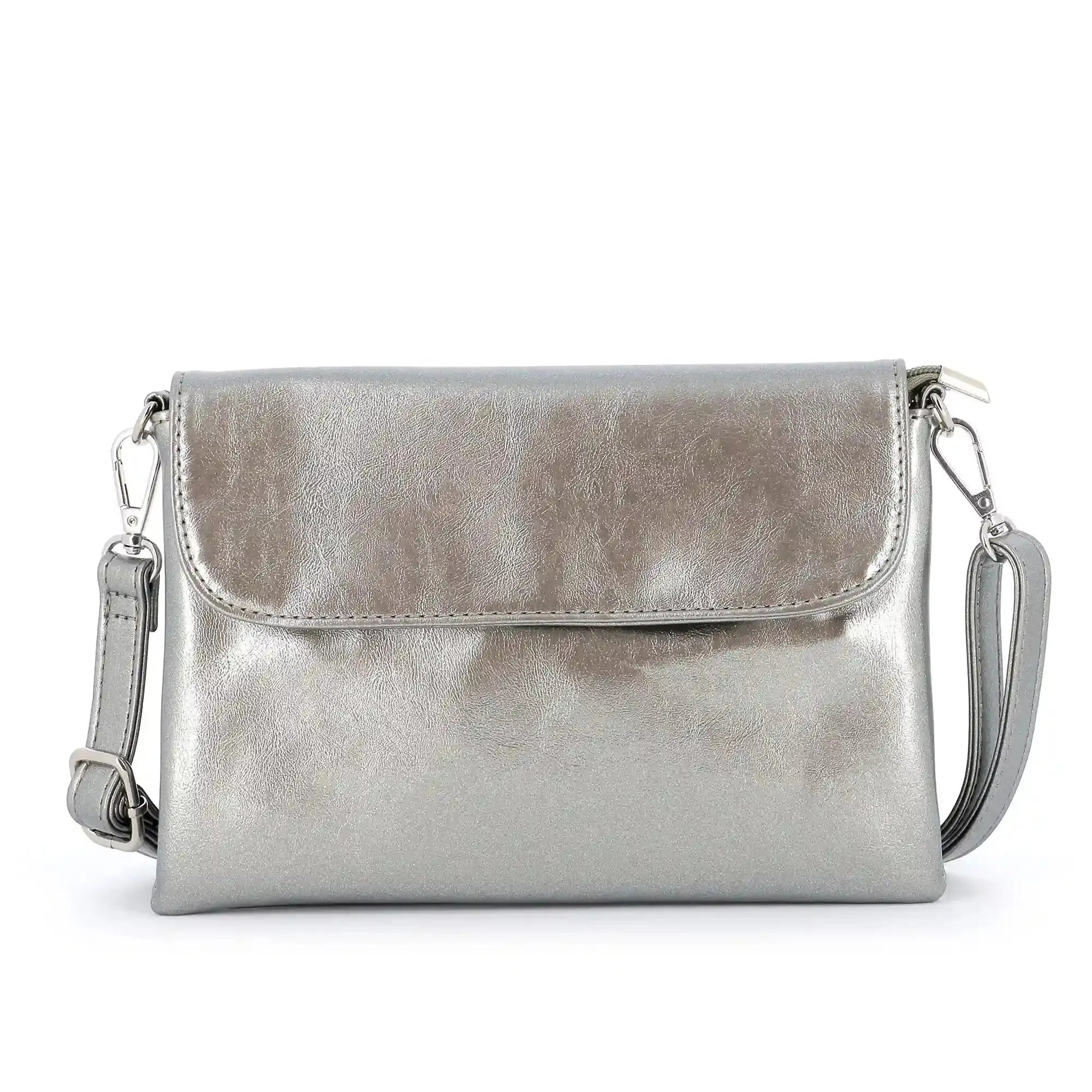 Flora & co Sac bandoulière pochette femme irisé taupe métal