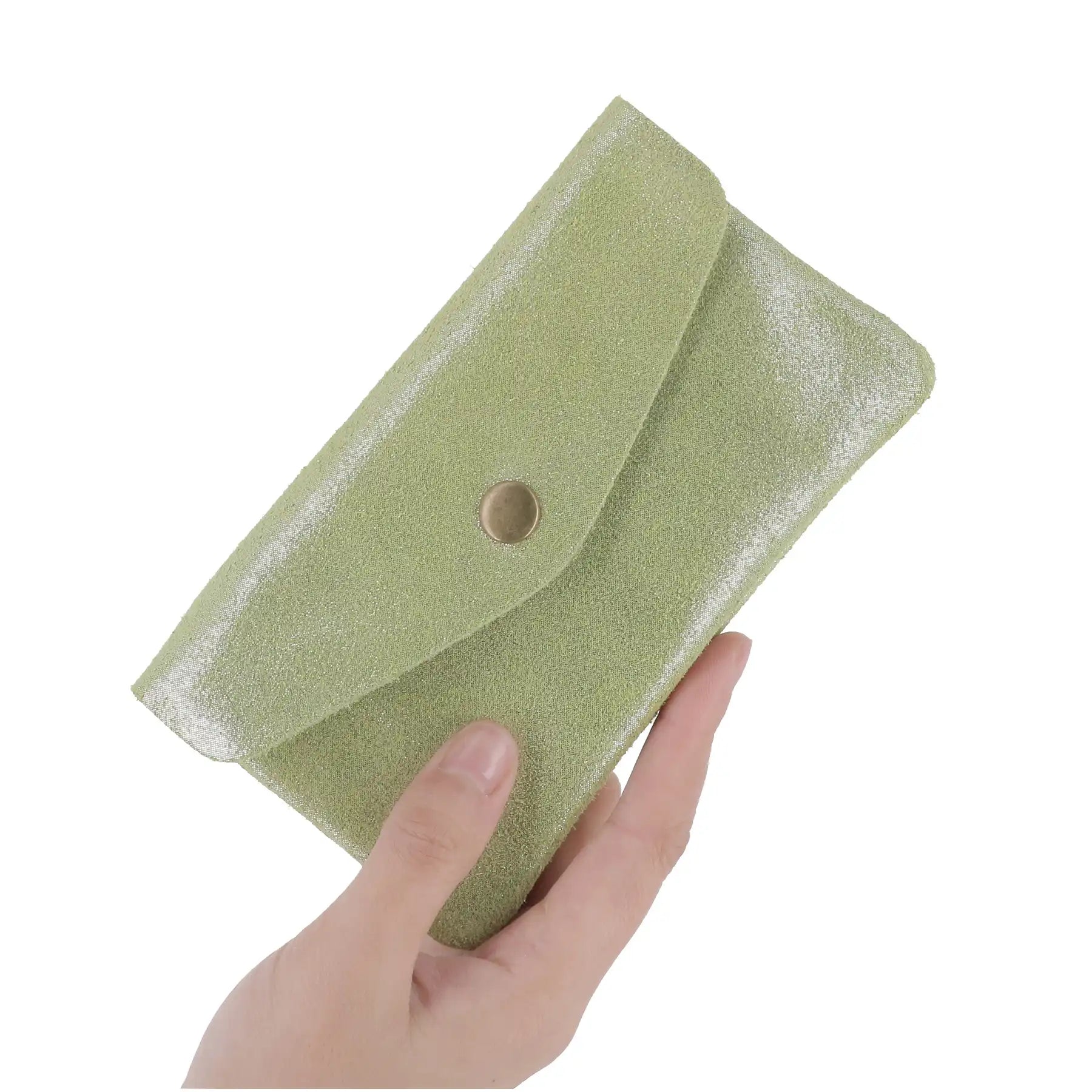 Women's green iridescent suede leather wallet