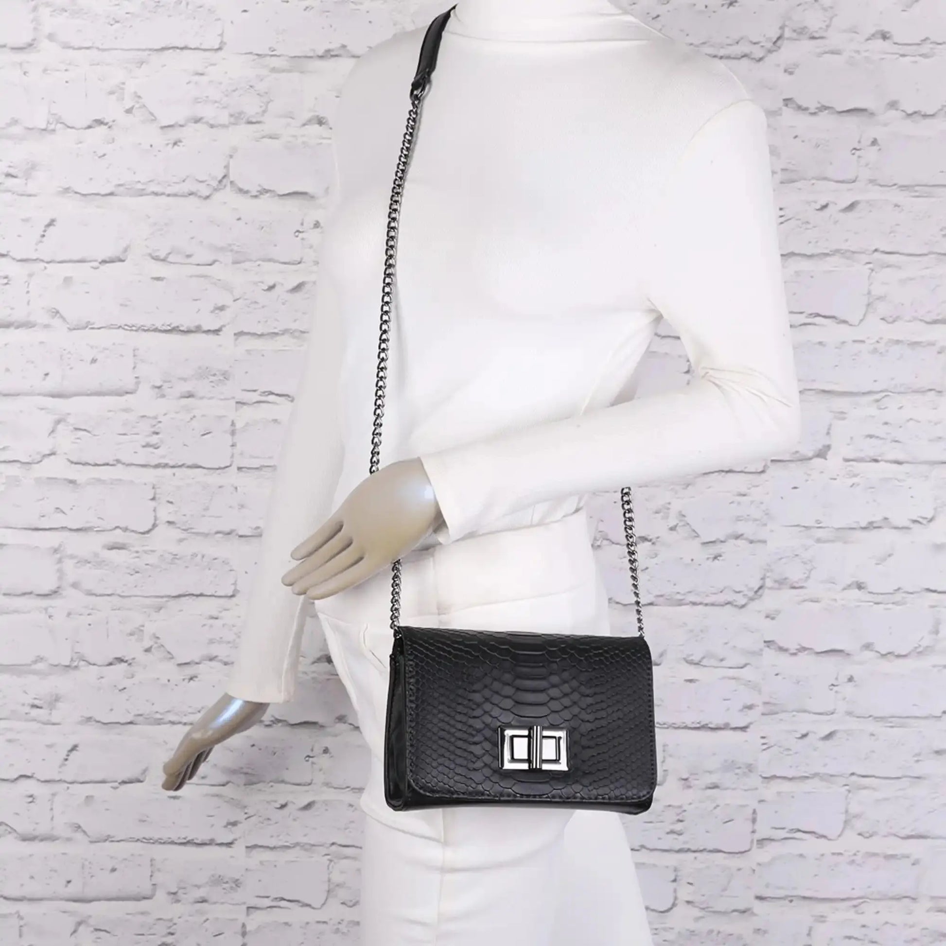 Gallantry Sac bandoulière femme chaîne python noir