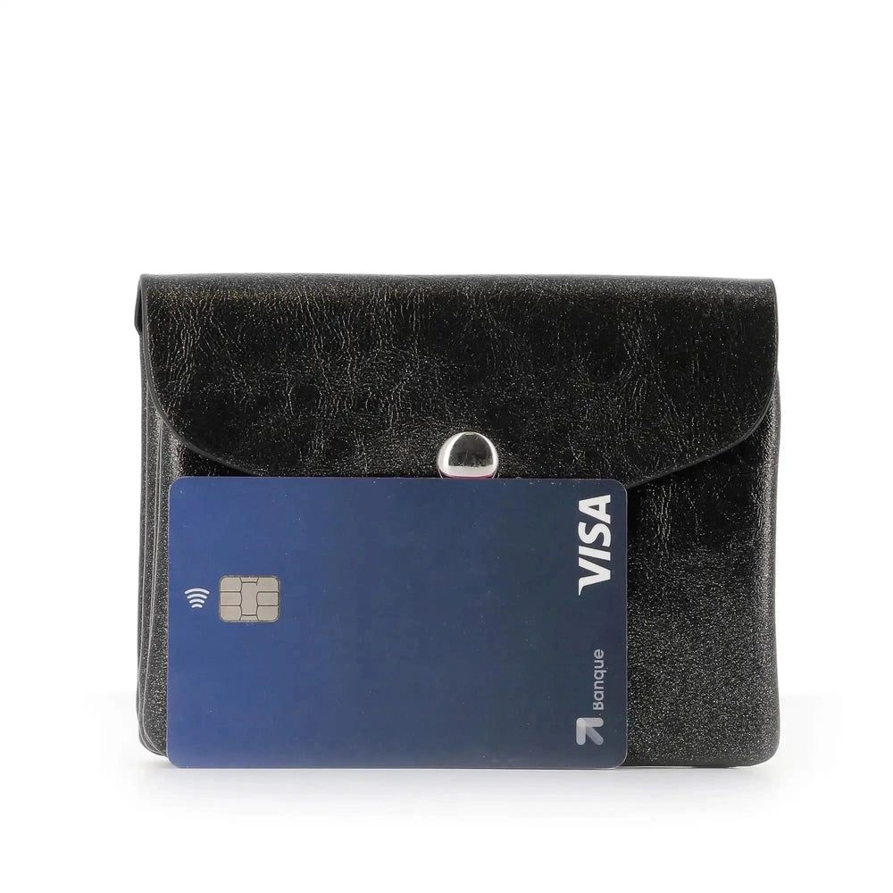 VODAFQS Porte-Monnaie Cuir PU Avec Mini Porte-Monnaie - Fermeture Éclair, Compact Noir Élégant
