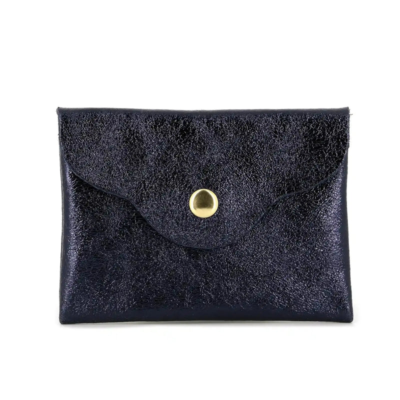 Made in Italy Porte-monnaie cuir irisé femme ultra fin bleu marine