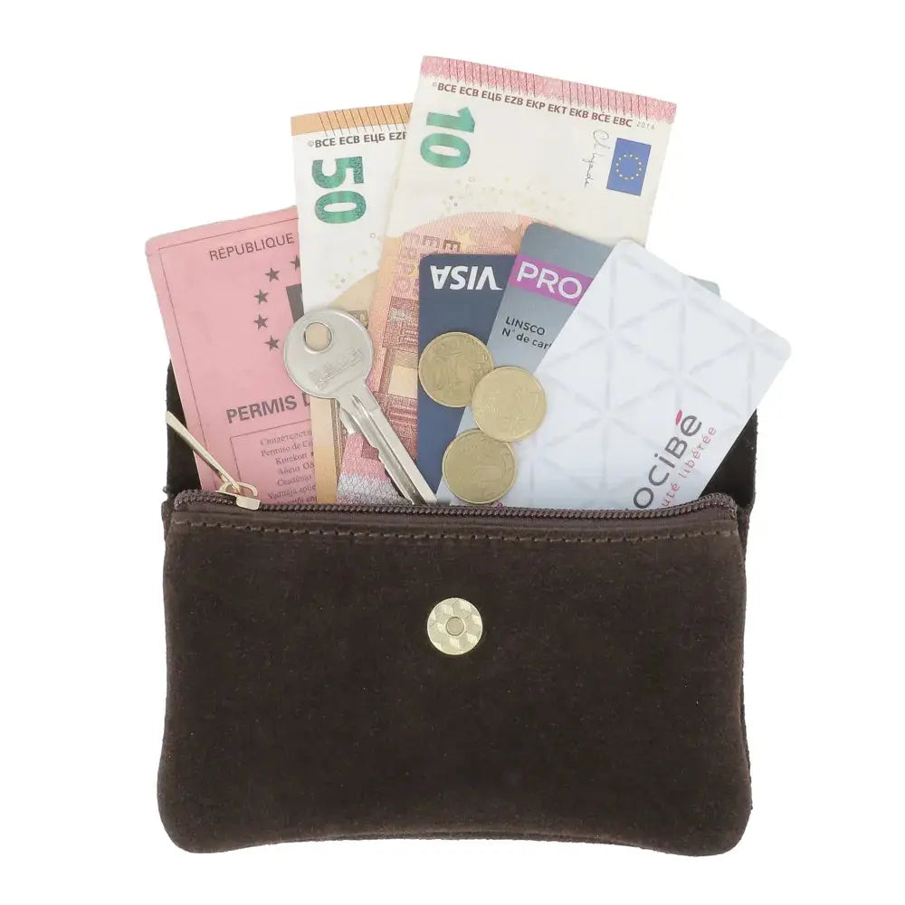 Grand portefeuille cuir suède compatible passeport Chocolat