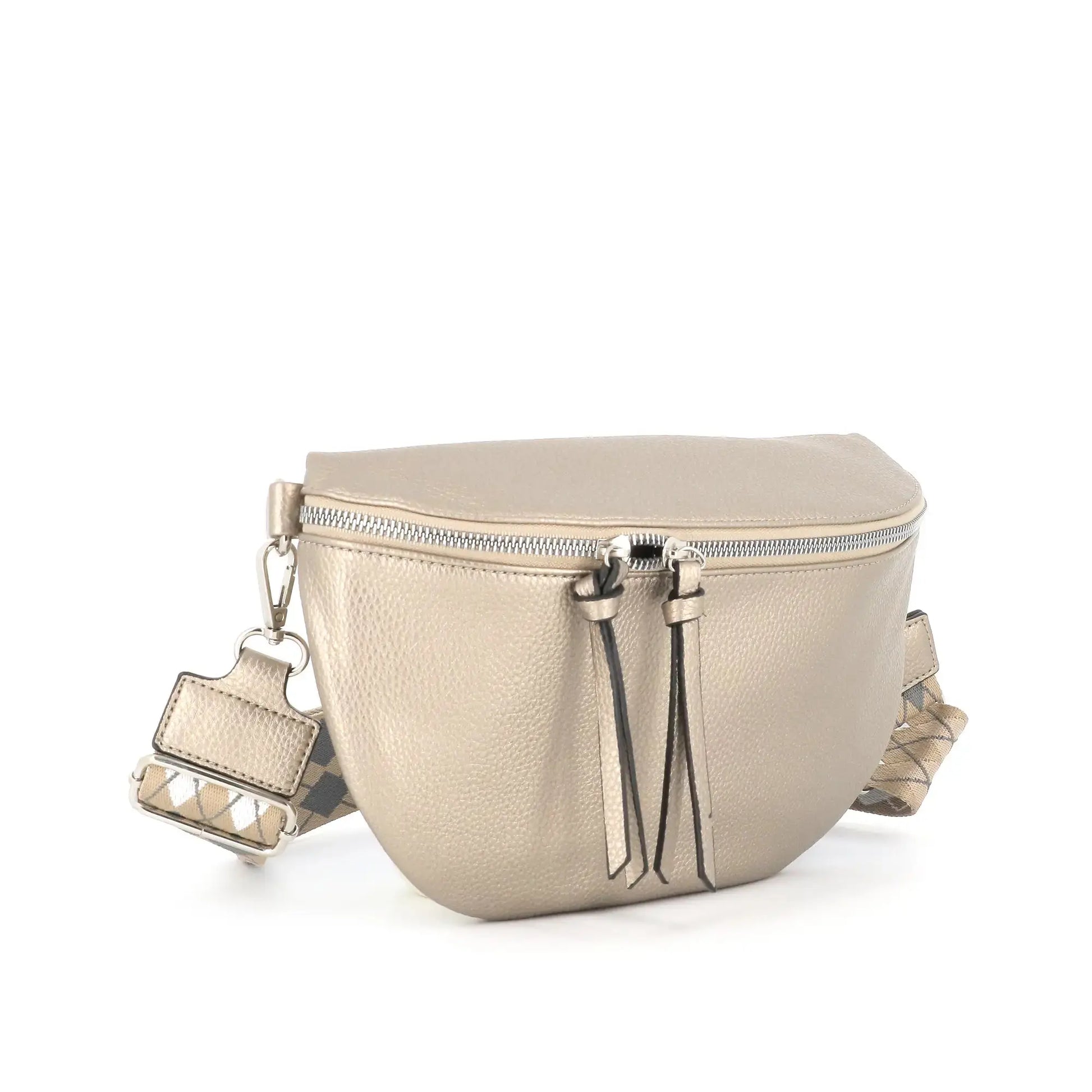 Flora & co Sac banane femme pu cuir grainé taupe métal