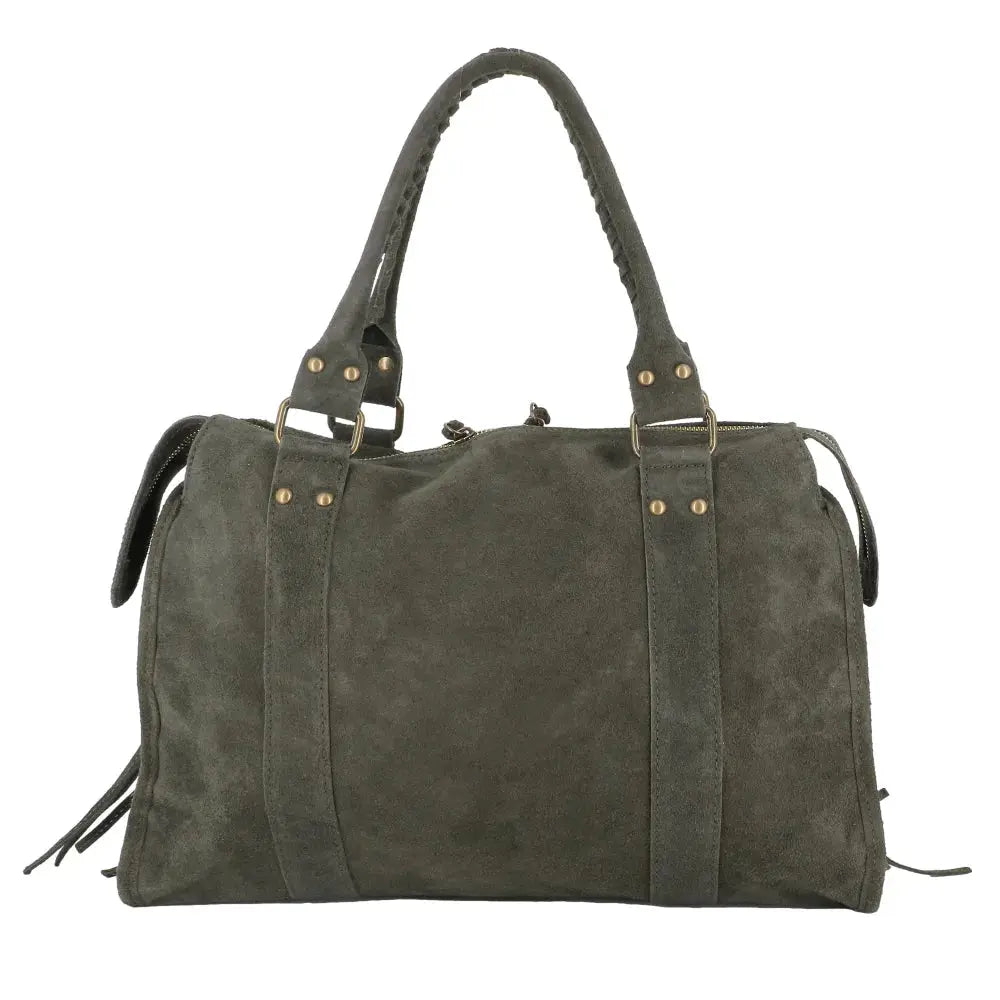 Grand sac cabas bowling cuir suédé femme Kaki other image 5