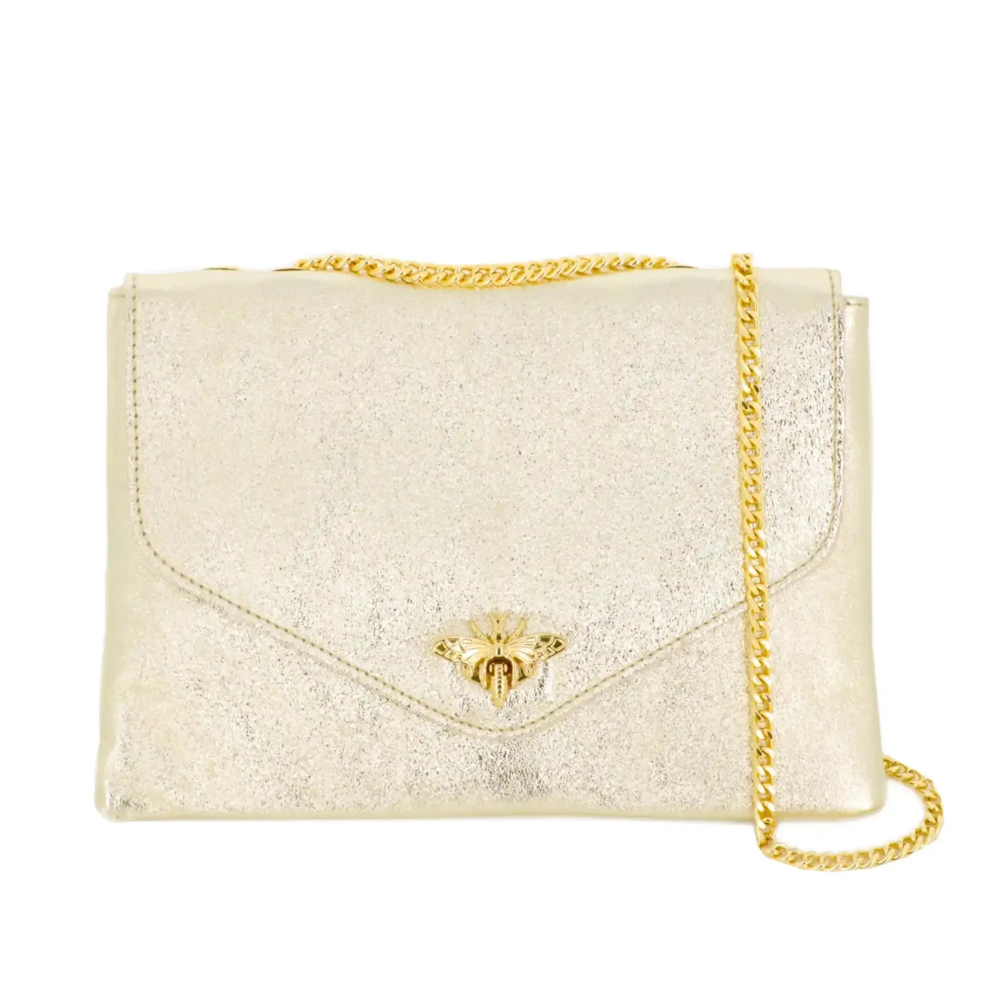 Made in Italy Sac bandoulière chaîne cuir femme irisé or