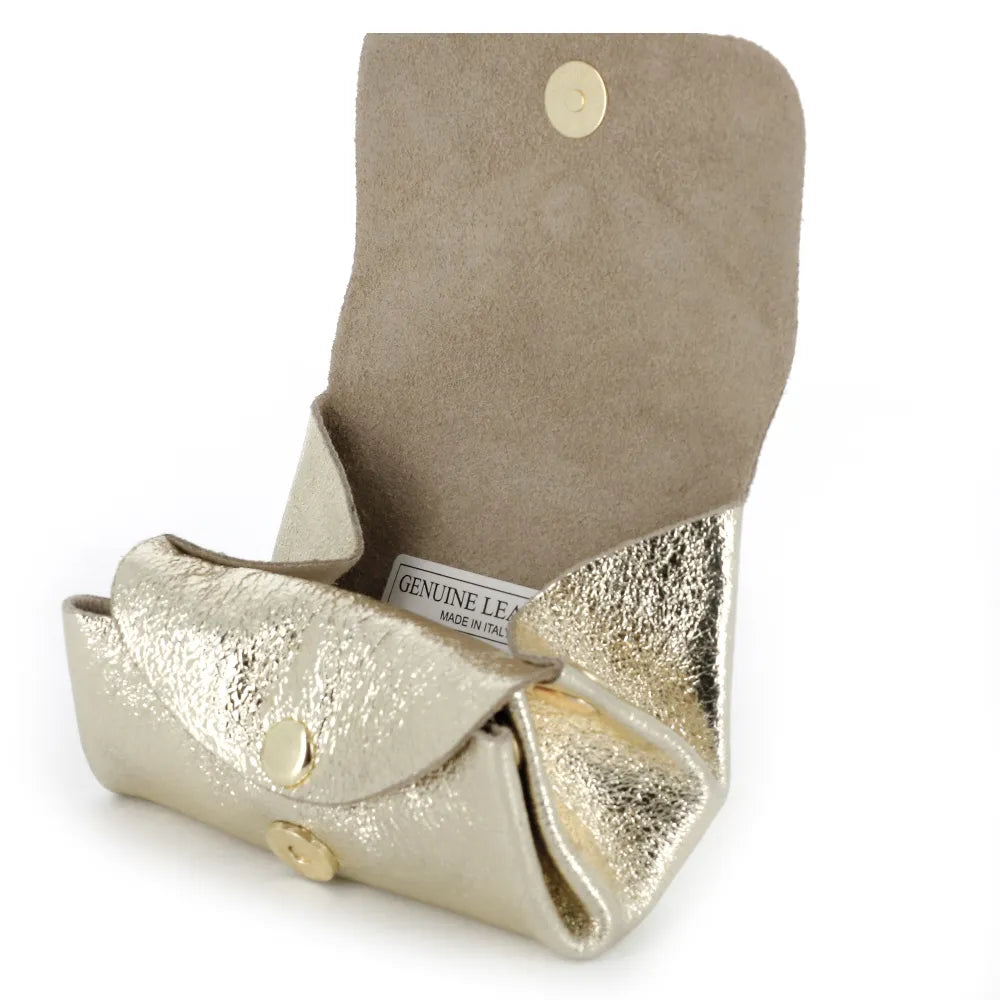 Porte-monnaie cuir souple irisé 04 or clair Made in Italy