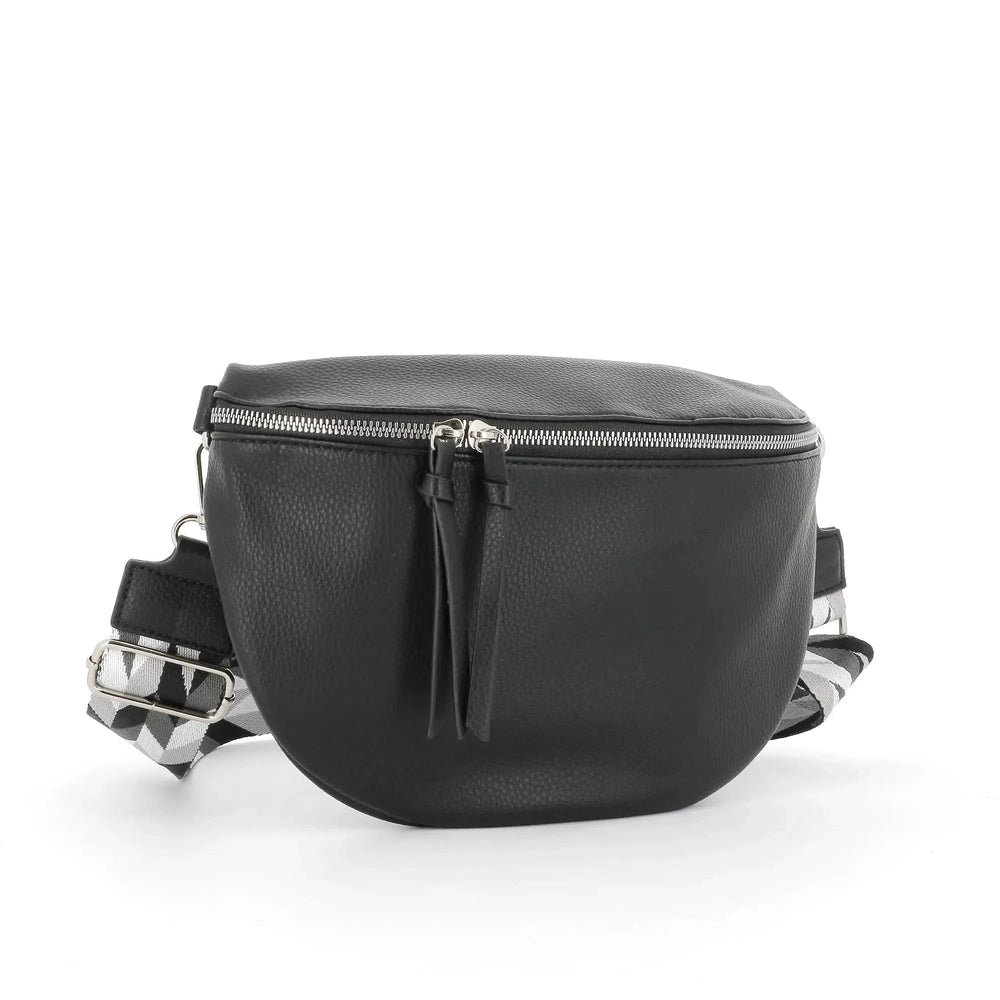 Flora & co Sac banane femme pu cuir grainé noir