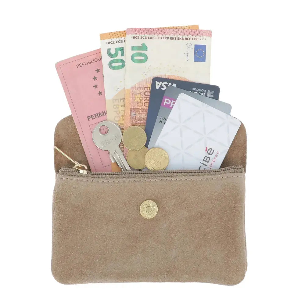 Grand portefeuille cuir suède compatible passeport Taupe