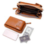 Vue 4 du Pochette téléphone plate tout-en-un femme camel en cuir synthétique par Gallantry.