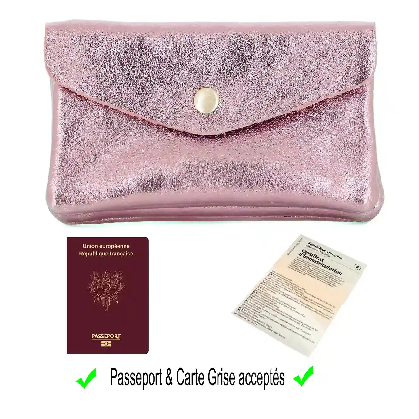 Portefeuille pochette passeport cuir isiré Rose other image 5
