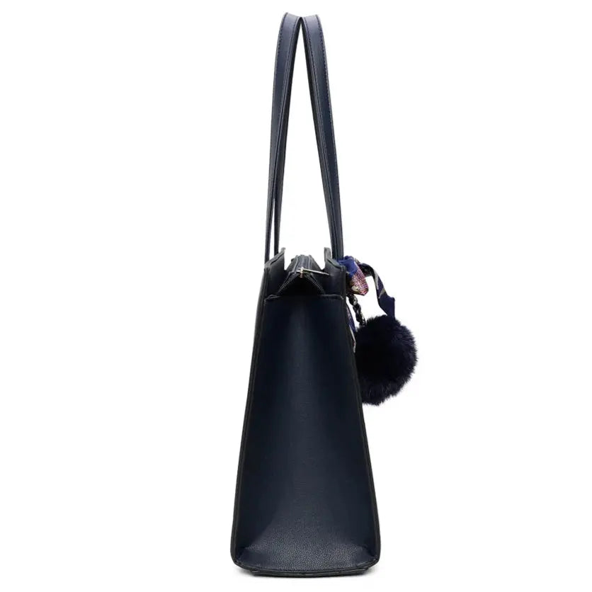 Gallantry Sac cabas femme pompon fourrure a4 bleu