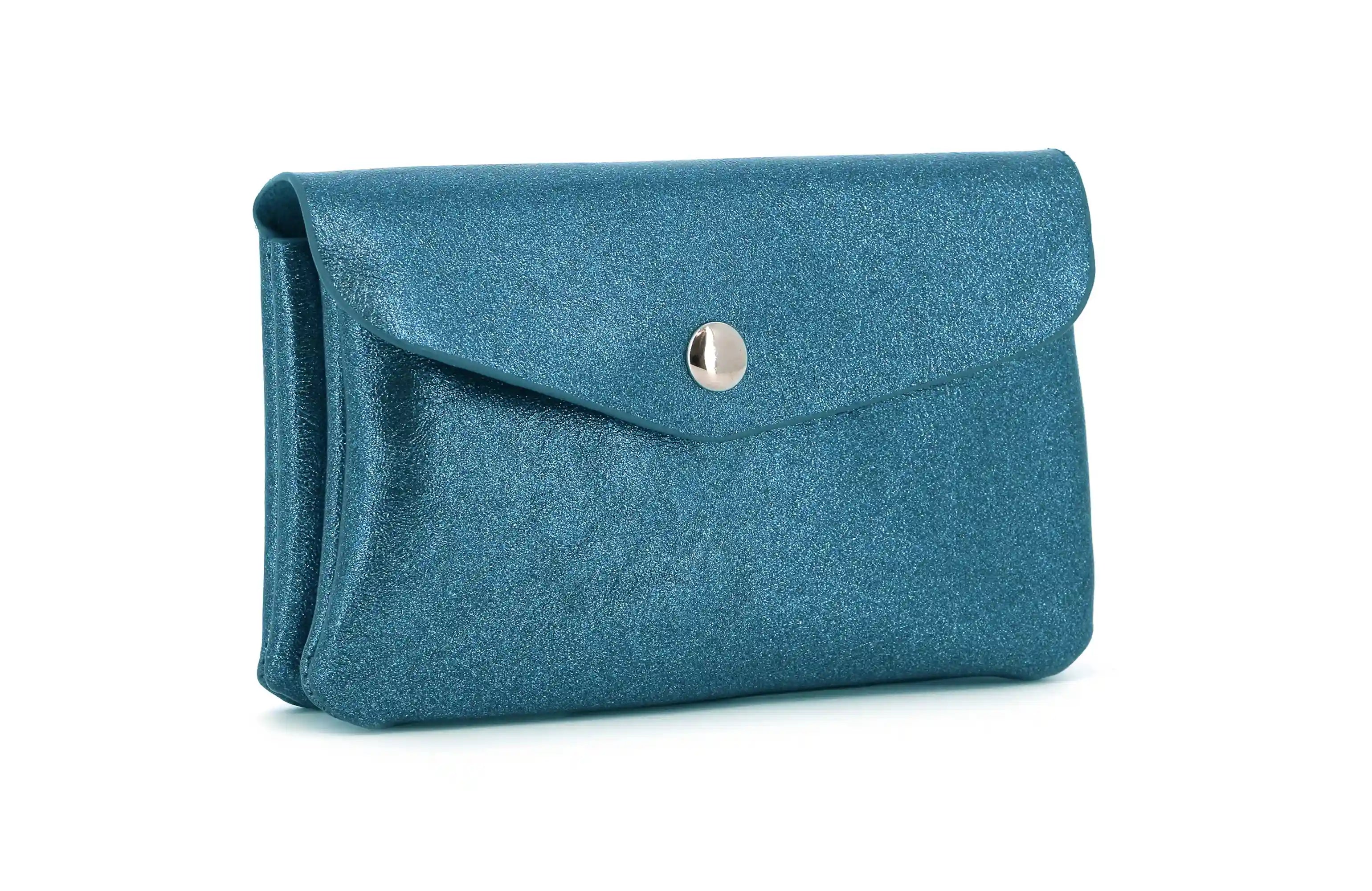 Porte-monnaie femme irisé enveloppe bleu canard