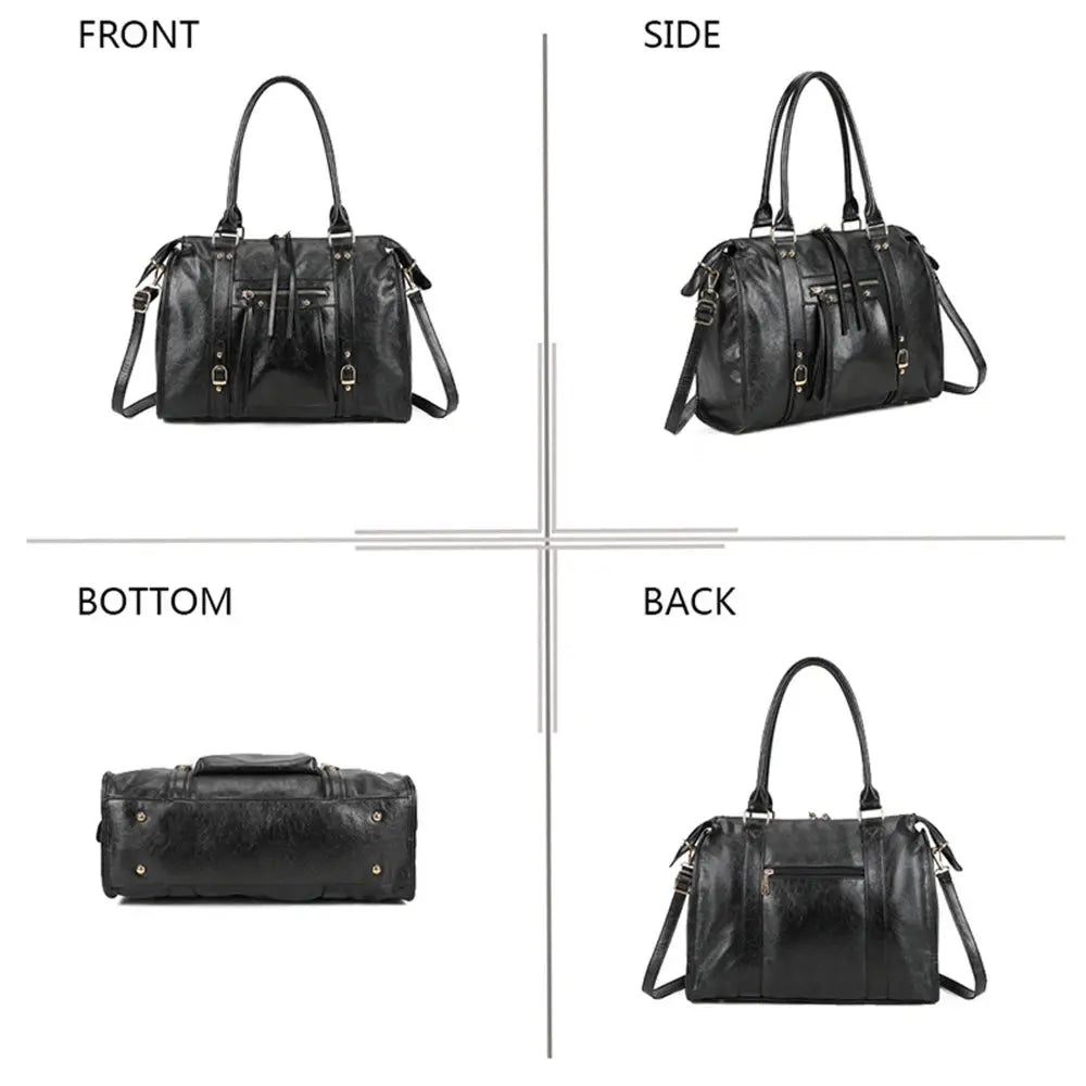 Large black iridescent bowling handbag