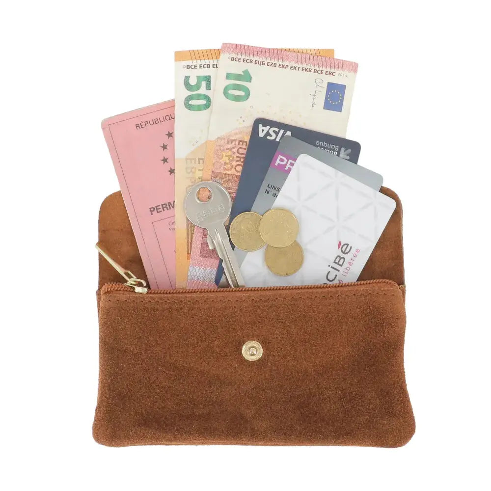 Porte-monnaie portefeuille mi-long suède Marron