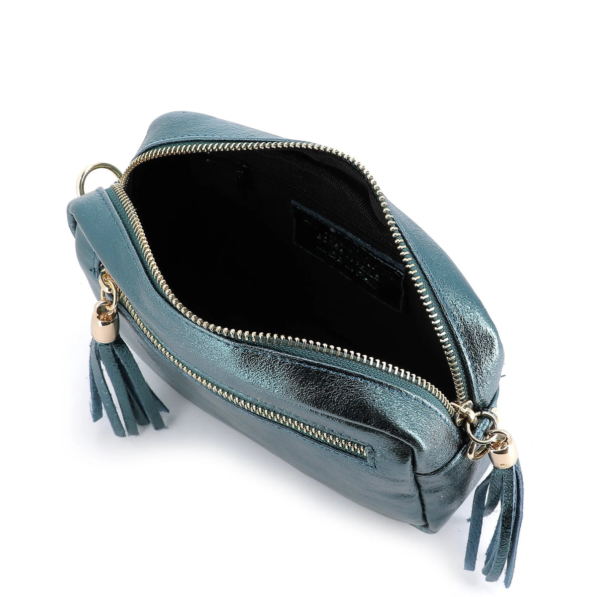 Sac bandoulière femme cuir irisé bleu canard élégant et tendance.