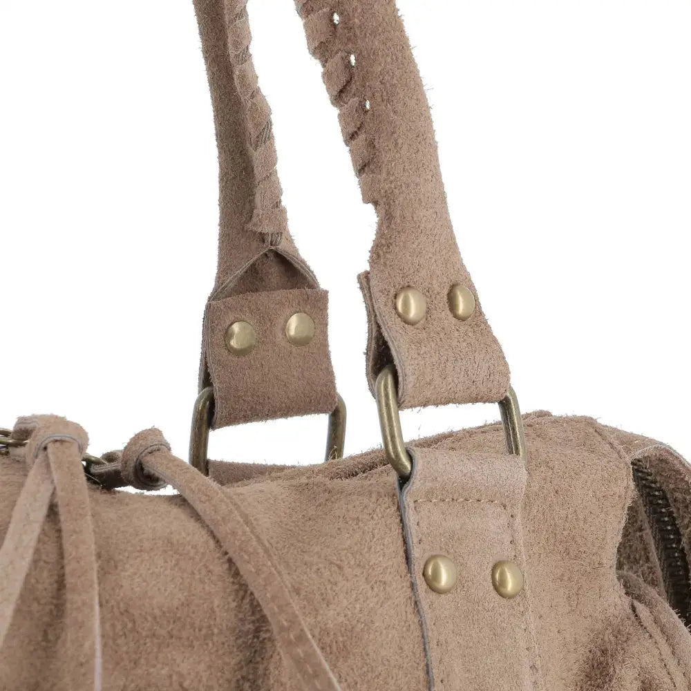 Grand sac cabas bowling cuir suédé femme Taupe other image 5