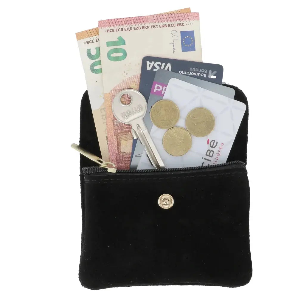 Petit porte-monnaie cartes cuir suède Noir