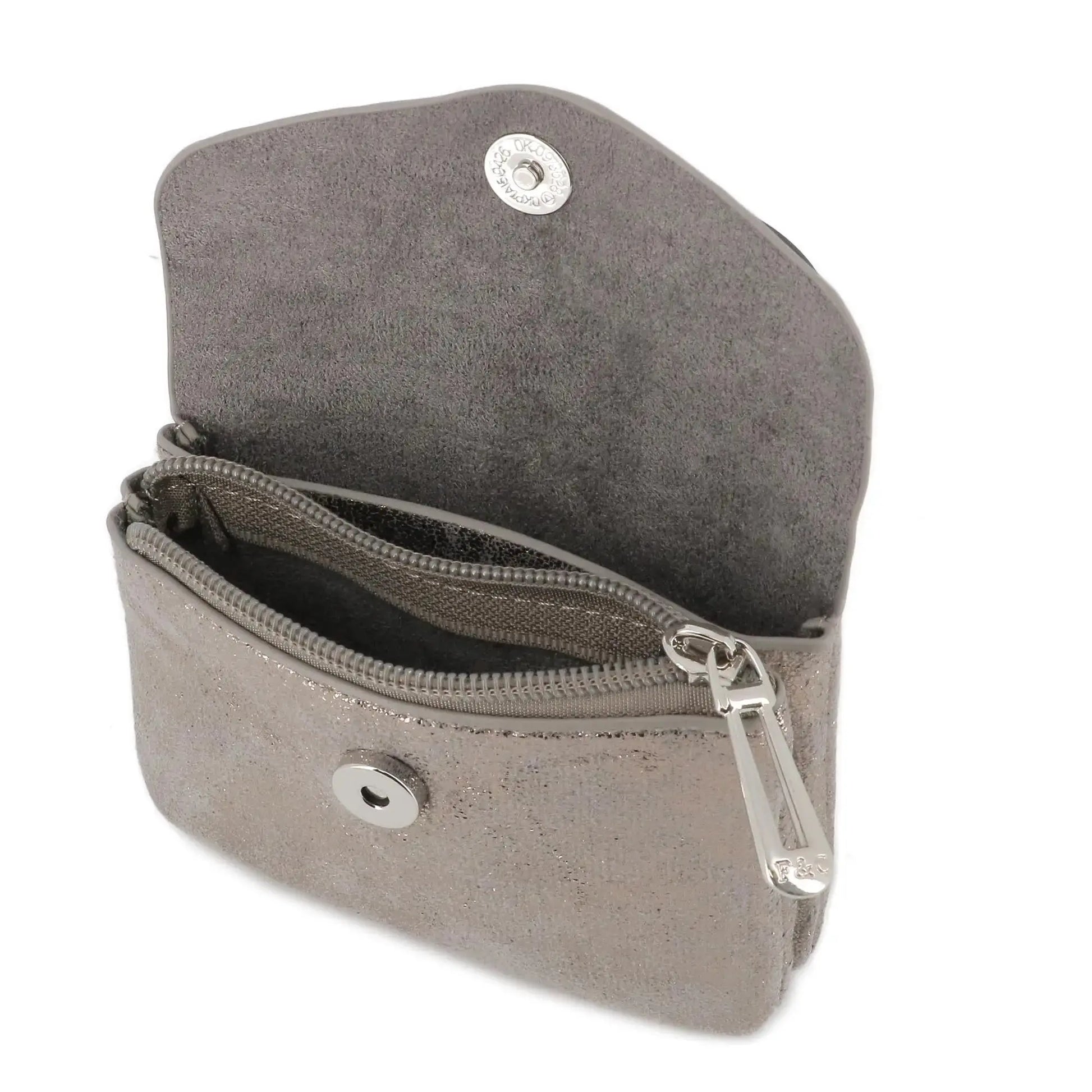 Flora & co Porte-monnaie femme court suède irisé Noir Taupe Métal