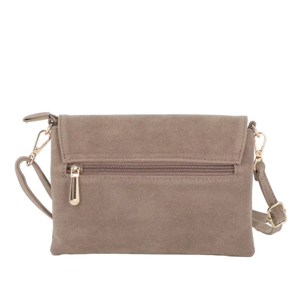 Vue 4 du Petit sac bandoulière daim femme Taupe en cuir synthetique par Flora & co.