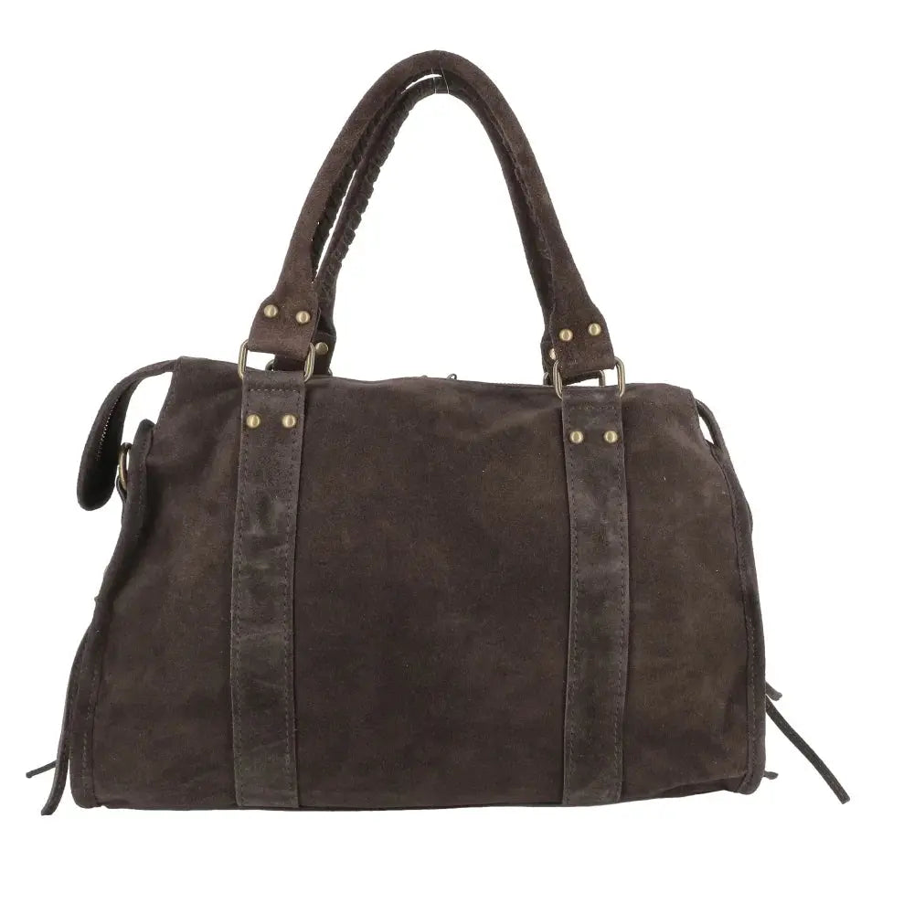 Grand sac cabas bowling cuir suédé femme Chocolat other image 5