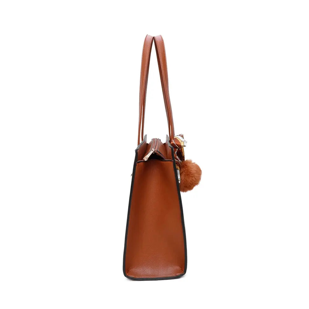Gallantry Sac cabas femme pompon fourrure a4 camel