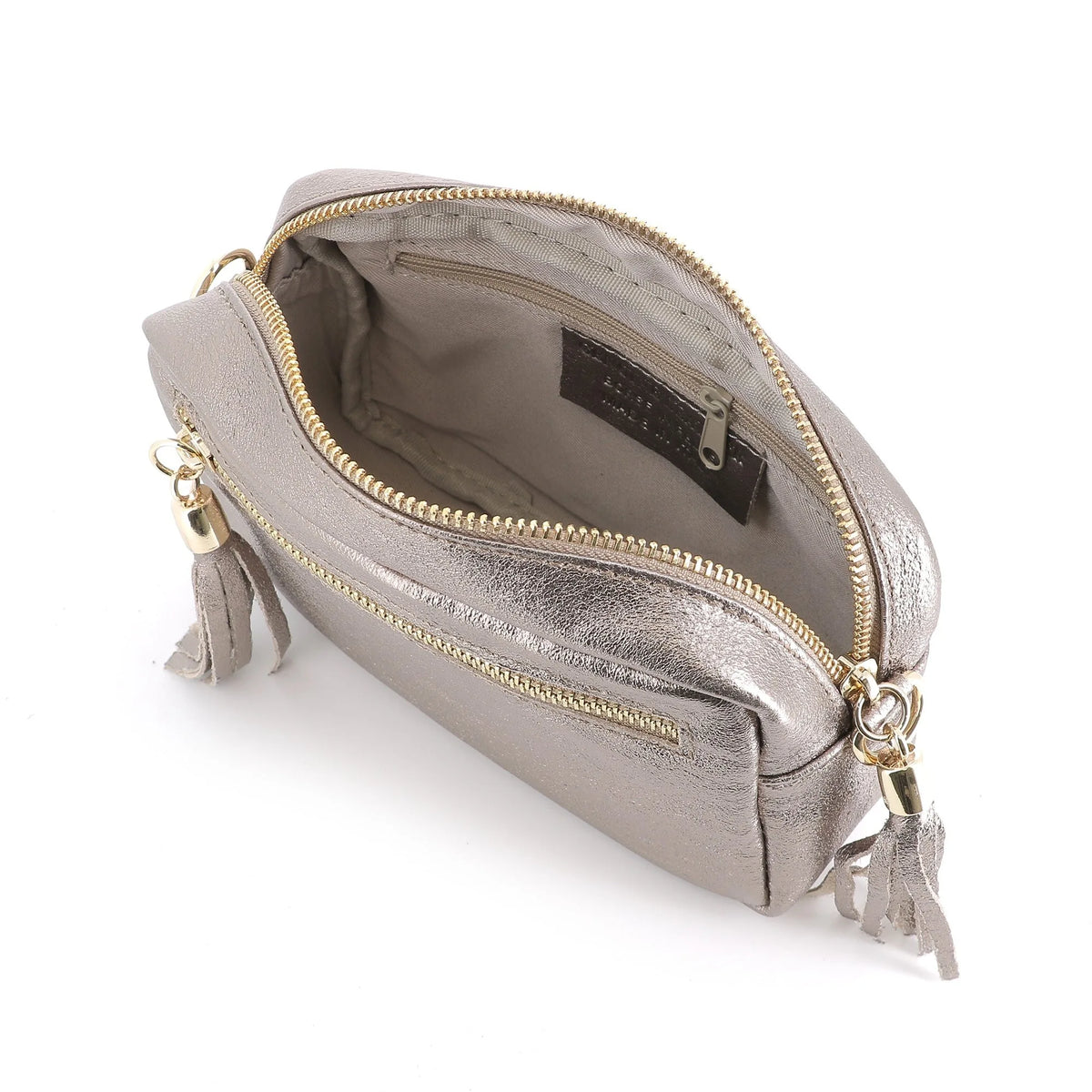 Sac bandoulière femme cuir irisé taupe élégant et tendance.