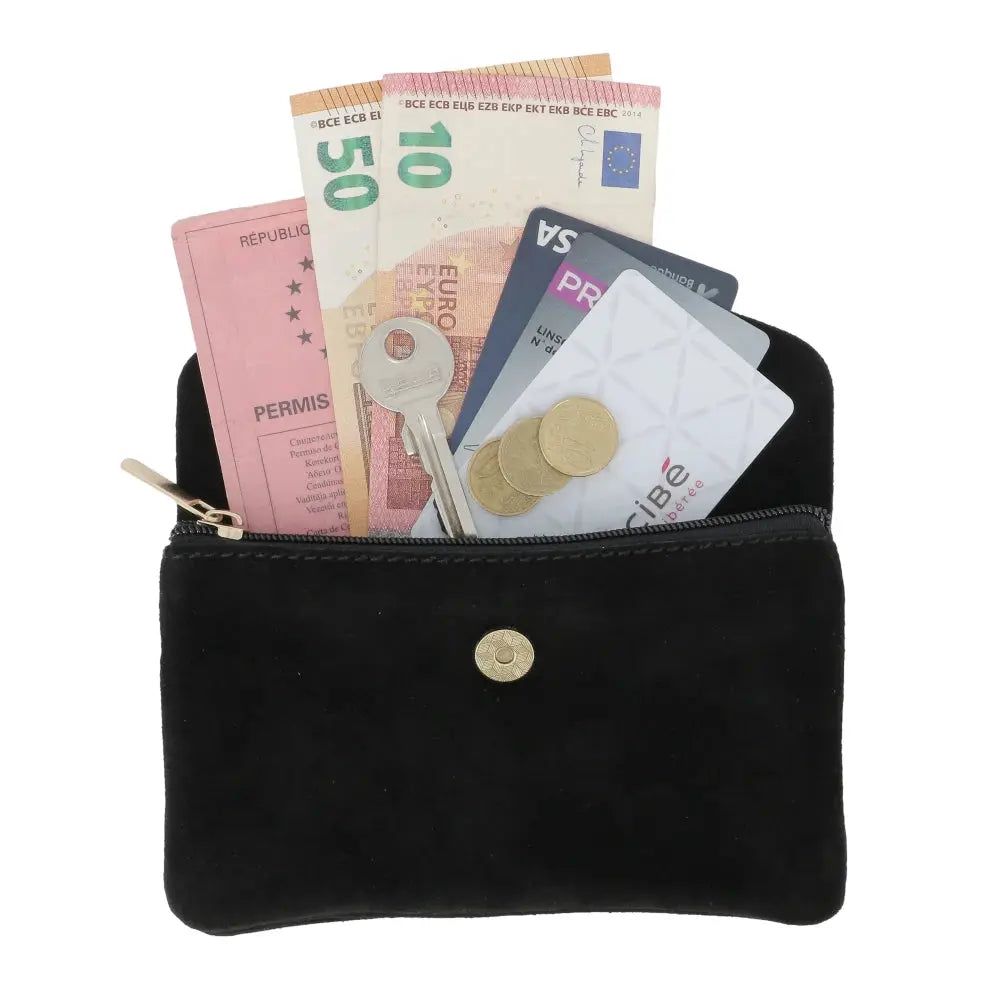 Grand portefeuille cuir suède compatible passeport Noir