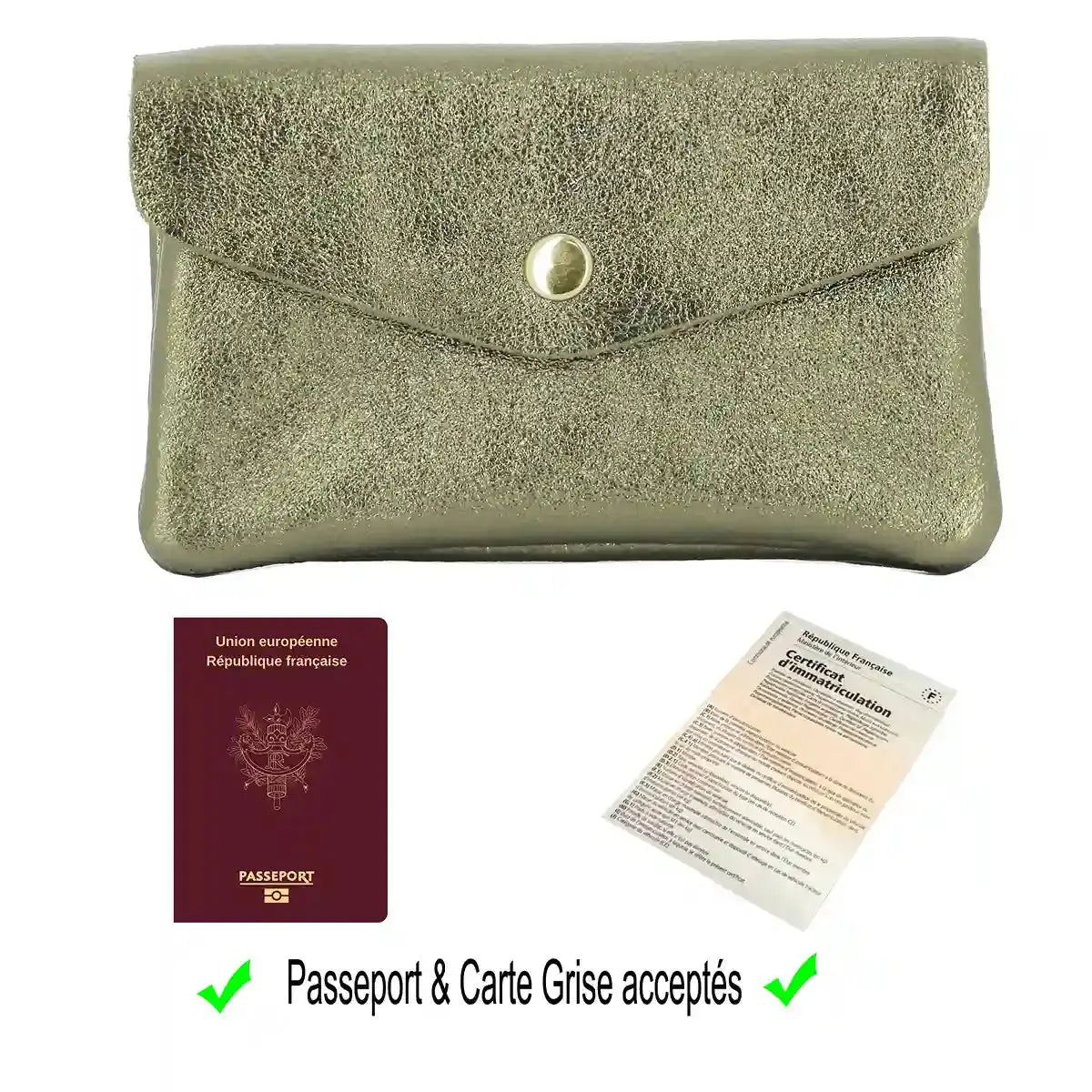 Portefeuille pochette passeport cuir isiré Olive other image 5