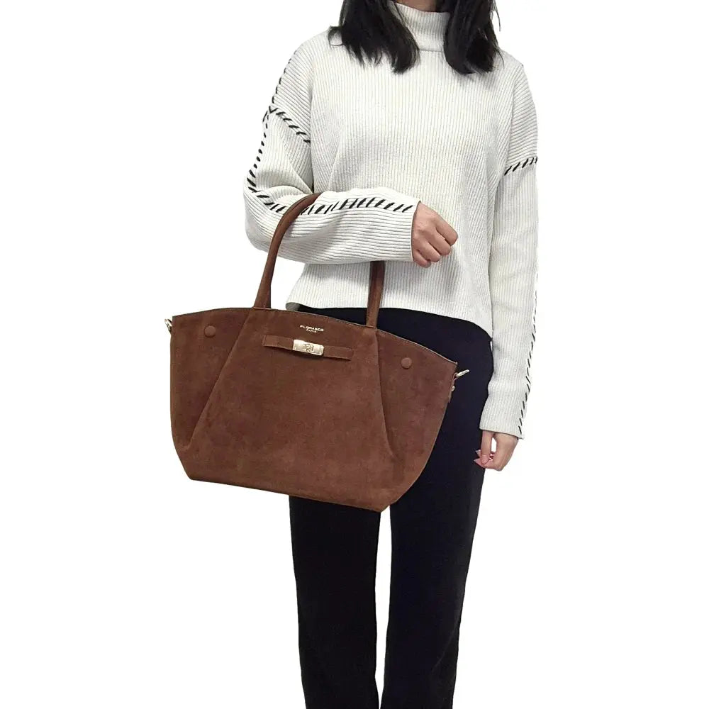 Sac à main bandoulière suédé Camel