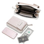 Vue 3 du Pochette téléphone plate tout-en-un femme beige en cuir synthétique par Gallantry.