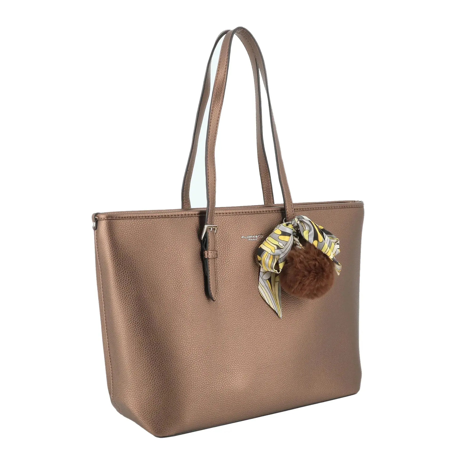Flora & co Sac cabas femme pompon foulard léger marron métal