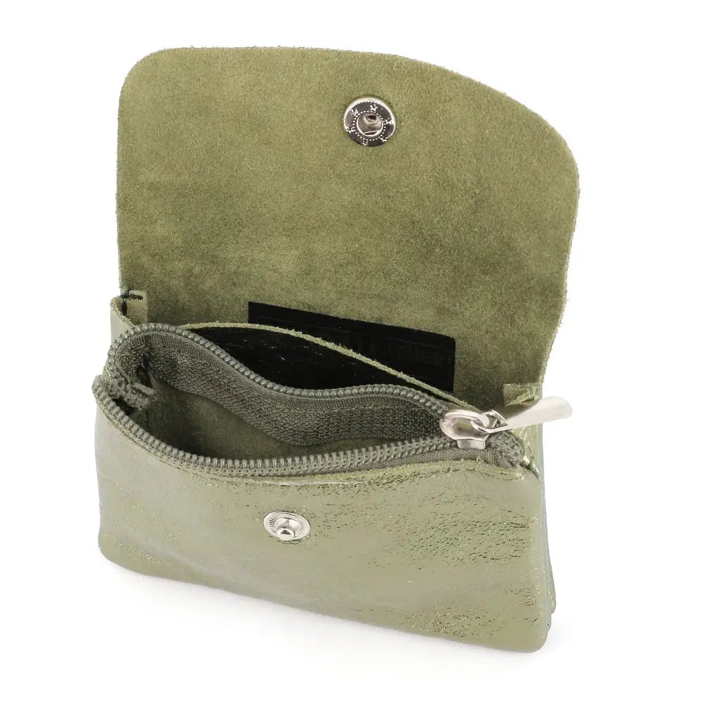Porte-monnaie femme court cuir irisé 041 Olive