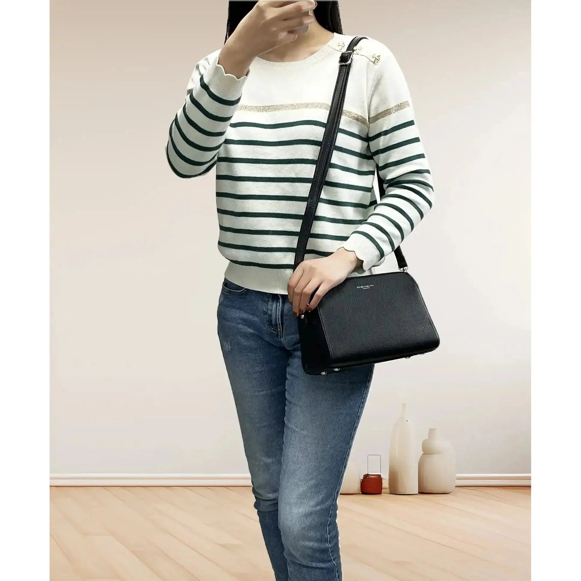 Flora & co Sac bandoulière femme multipoches noir