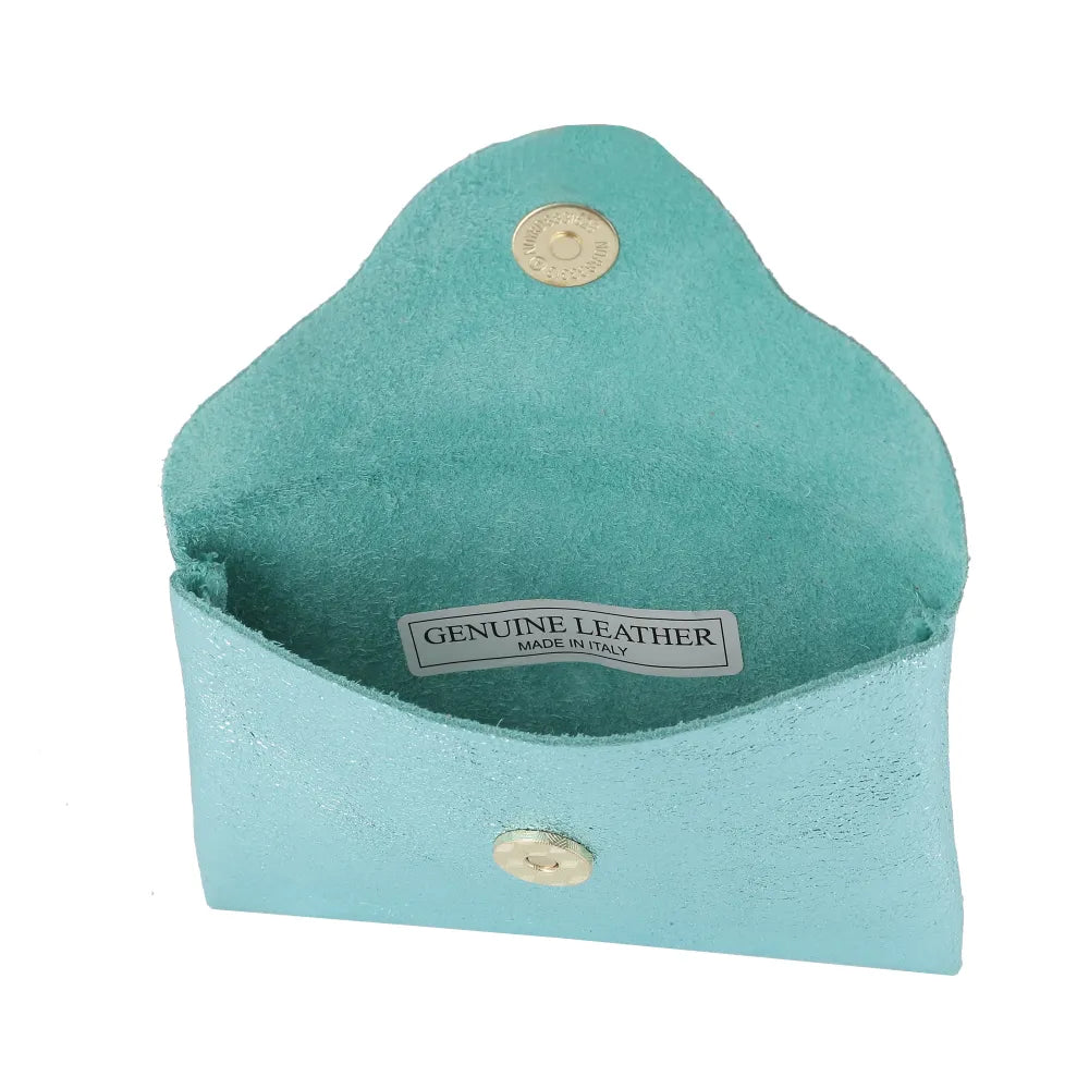 Porte-monnaie cuir irisé femme ultra fin Turquoise - Crocochic