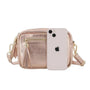 Vue 4 du Petit sac bandoulière carré cuir irisé Or Rose par Made in Italy.