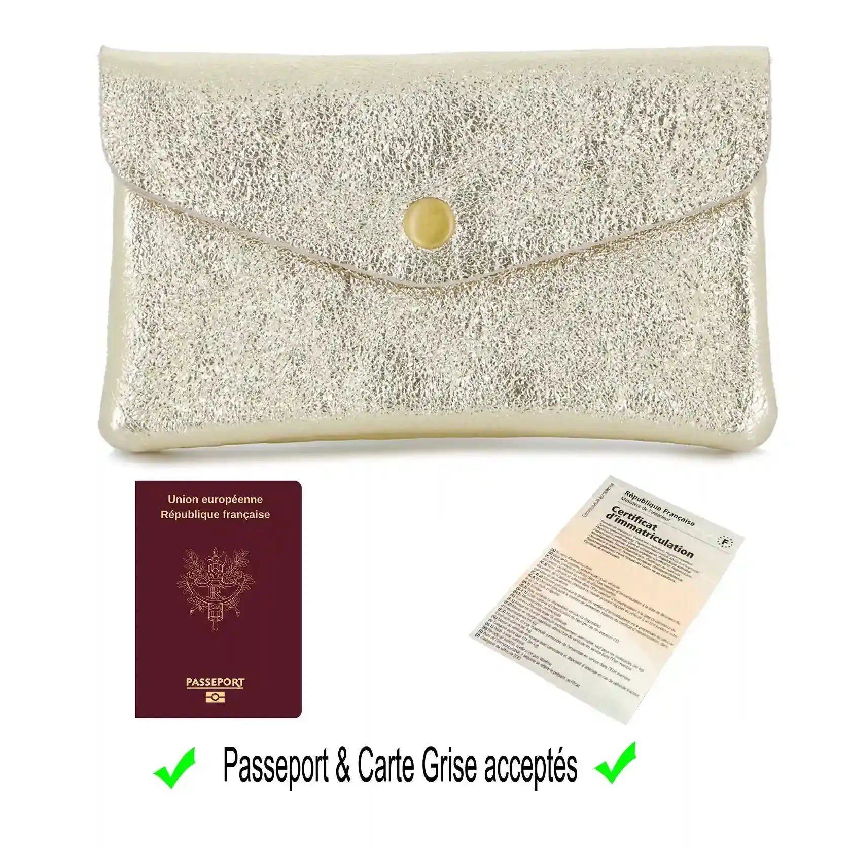 Portefeuille pochette passeport cuir isiré Doré other image 5
