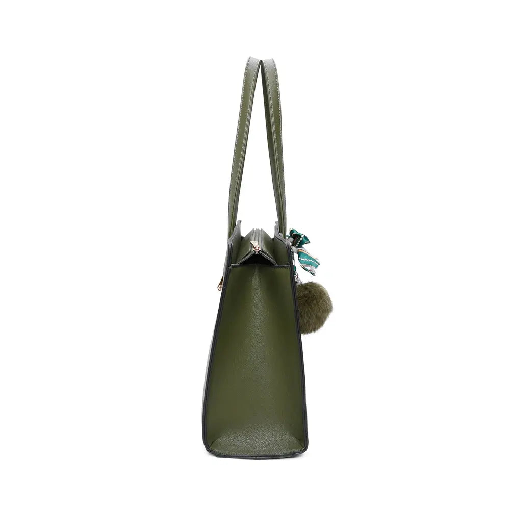 Gallantry Sac cabas femme pompon fourrure a4 vert