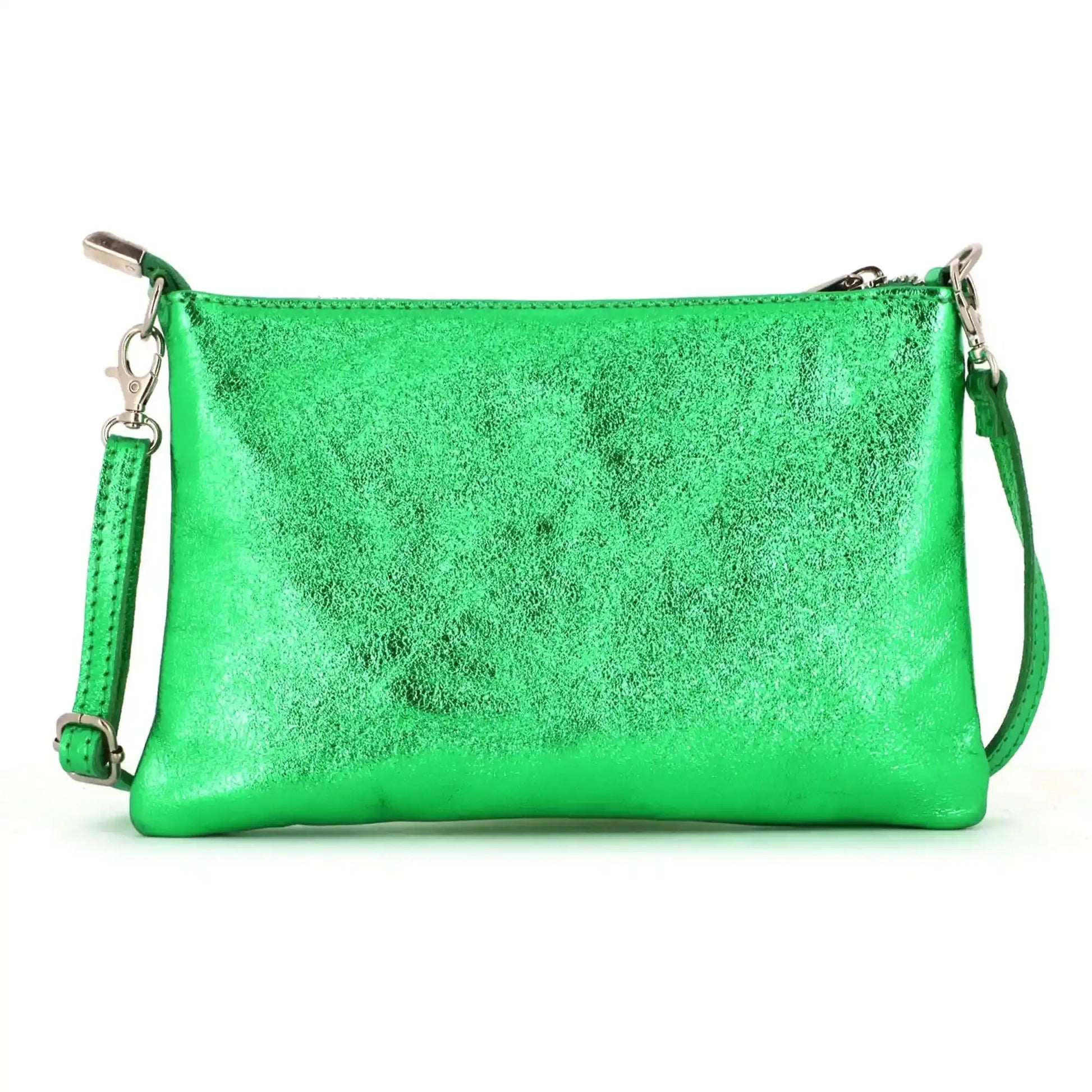 Made in Italy Pochette bandoulière cuir irisé lanière Vert