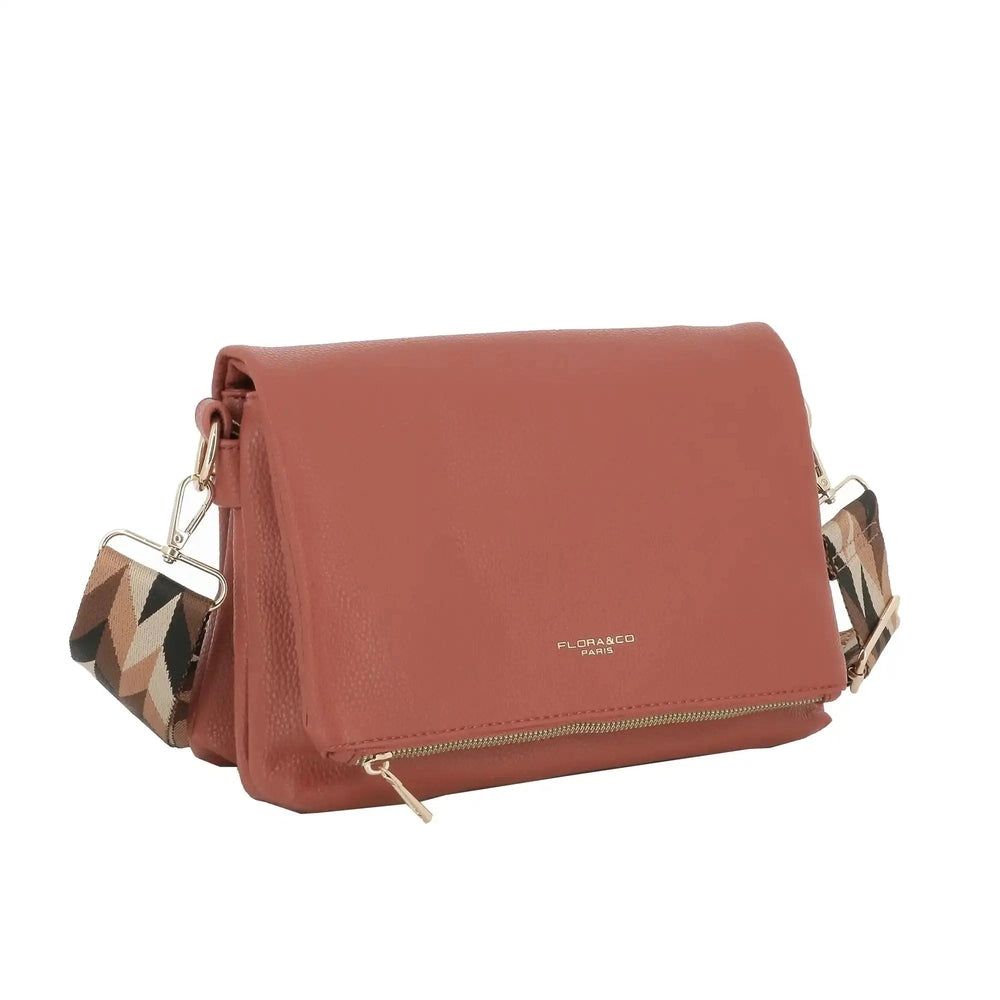 Flora & co Sac bandoulière large multipoches Brique