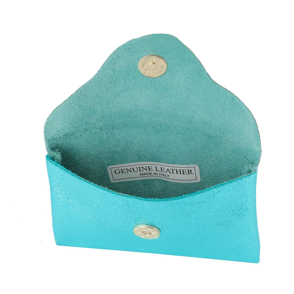 Porte-monnaie cuir irisé femme ultra fin Cyan - Crocochic