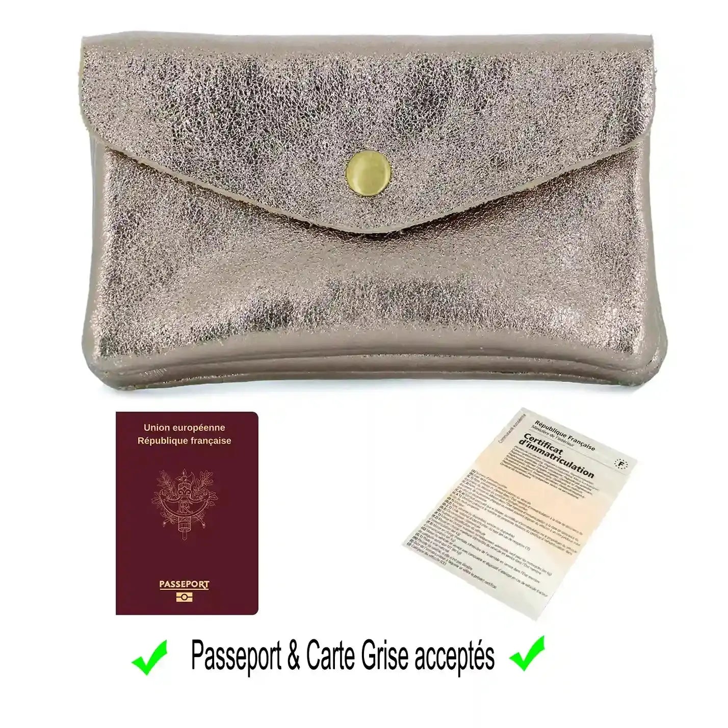 Portefeuille pochette passeport cuir isiré Taupe other image 5